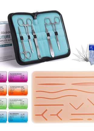 Alcedo Suture Practice Kit for Medical Students | Complete Set (32 Pieces) Include Durable Large Suturing Pad with Pre-Cut Wounds, Tools Kit, and Suture Threads | Perfect for Practice, Demonstration