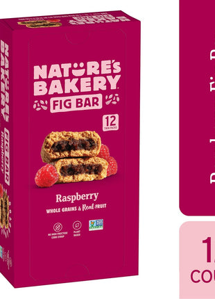 Nature's Bakery Whole Wheat Fig Bars, Raspberry, Real Fruit, Vegan, Non-GMO, Snack bar, 1 box with 12 twin packs (12 twin packs)