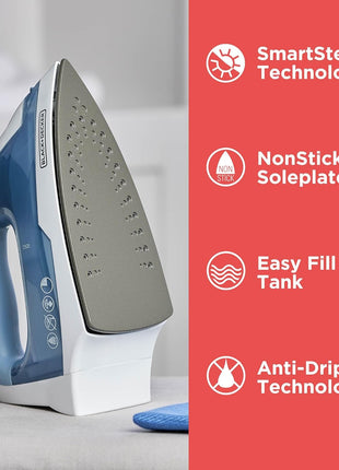 BLACK+DECKER Steam Iron for Clothes with Auto Shutoff & TrueGlide Soleplate