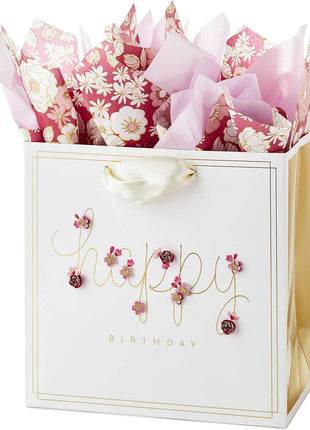 Hallmark Signature 7 inch Medium Birthday Gift Bag with Tissue Paper (Pink Flowers)