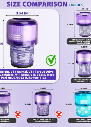 3 Pack Vacuum Filters Replacement Parts Compatible with Dyson V11 Origin V11 Torque Drive V11 Animal V11 Complete V11 Extra V15 Detect V15s Detect Submarine Vacuums, Compare to Part 970013-02