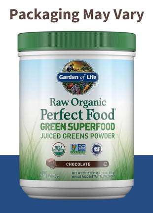 Garden of Life Raw Organic Perfect Food Chocolate Powder, 60 Servings | Juiced Cereal Grasses, Plant Based Green Supplements for Immune Support and Digestive Support, Green Superfood
