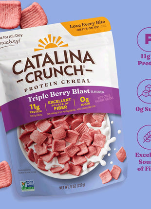 Catalina Crunch Protein Cereal - Sugar Free Breakfast Cereal with 11g of Protein - Gluten Free - Triple Berry Blast - 8 oz. Bag (Pack of 1), Packaging May Vary