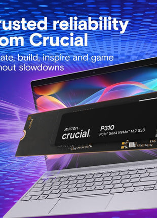 Crucial P310 1TB SSD, PCIe Gen4 NVMe M.2 2280, Up to 7,100MB/s, for Laptop, Desktop (PC), & Handheld Gaming Consoles, Includes Acronis Data Recovery Software, Solid State Drive - CT1000P310SSD801