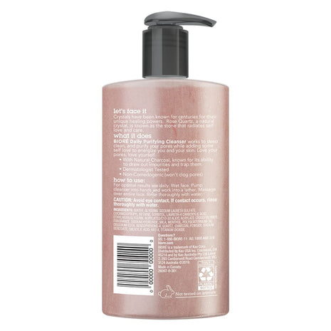 Bioré Rose Quartz + Charcoal Daily Purifying Cleanser,Oil Free Facial Cleanser Energizes Skin,Dermatologist Tested and Cruelty Free,6.77 oz,(Pack of 2)