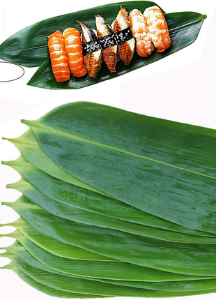 100 pcs Sushi Bamboo Leaf - Banana Leaves Make Zongzi Kit Plate Decorations Holiday Party for cooking (100 pcs, 12 inch L x 3.2 inch W) - Leaves Remains Vaccuum and Fresh