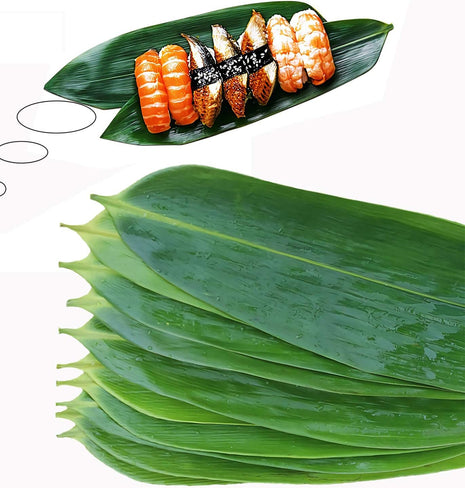 100 pcs Sushi Bamboo Leaf - Banana Leaves Make Zongzi Kit Plate Decorations Holiday Party for cooking (100 pcs, 12 inch L x 3.2 inch W) - Leaves Remains Vaccuum and Fresh