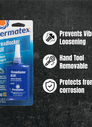 Permatex 24240 Medium Strength Threadlocker Blue, 36 ml, Automotive Threadlocker For Preventing Bolts From Loosening And Corrosion, Removable With Hand Tools