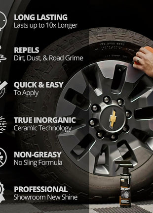 CERAKOTE Rapid Ceramic Tire Coat – Showroom New Tire Shine – Deep Tire Black Finish – Lasts Up to 10x Longer – No Sling, Non-Greasy Ceramic Tire Coating for Car, Truck & SUV – Easy Application (10oz)