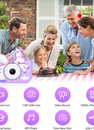 Unicorn Toys Camera for Kids Girls Age 3-8, Purple | Toddler Kids Digital Camera, Christmas Birthday Gifts for 3-8 Years Old Girl, 1080P HD Selfie Video Camera with 32GB SD Card