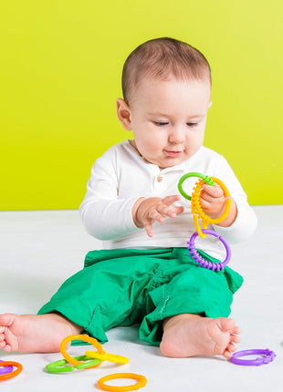 Bright Starts Lots of Links Rings Toys for Stroller or Carrier Seat, BPA-Free, Ages 0 Months Plus, Multicolor, 24 Count