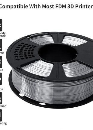 GIANTARM Silk Metallic Silver PLA 3D Printer Filament 1kg Spool, 1.75mm Dimensional Accuracy 0.03mm, 1080 Feet per Roll, Vacuum Packaging