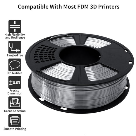 GIANTARM Silk Metallic Silver PLA 3D Printer Filament 1kg Spool, 1.75mm Dimensional Accuracy 0.03mm, 1080 Feet per Roll, Vacuum Packaging