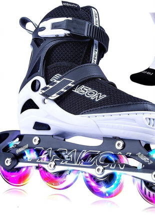 PAPAISON Adjustable Inline Skates for Kids and Adults with Full Light Up Wheels, Outdoor Roller Skates for Girls and Boys, Men and Women