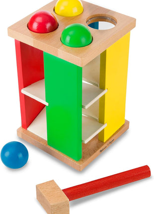 Melissa & Doug Deluxe Pound and Roll Wooden Tower Toy with Hammer, White
