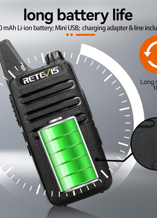 Retevis RT22 Two Way Radio Long Range Rechargeable,Portable 2 Way Radio, USB-C Charging, Handsfree Walkie Talkies for Adults Cruise Hiking Camping(4 Pack)