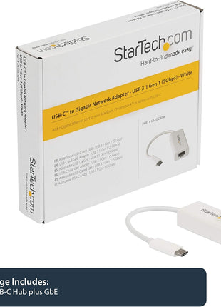 StarTech.com USB-C to Gigabit Ethernet Adapter - White - Thunderbolt 3 / 4 Compatible - Windows & Mac - RJ45 LAN Network Converter (US1GC30W)