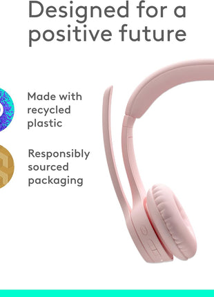 Logitech Zone 300 Wireless Bluetooth Headset with Noise-Canceling Microphone, Compatible with Windows, Mac, Chrome, Linux, iOS, iPadOS, Android – Rose