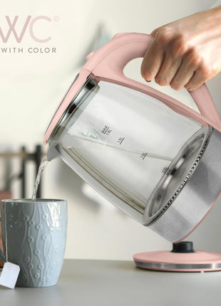 COOK WITH COLOR Electric Tea Kettle, 1.8L Cordless Hot Water Boiler, 1200W Rapid Boil, Auto Shutoff & Boil Dry Protection, BPA Free, Sleek Countertop Design, Blush