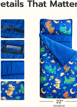 JOIEDOMI Toddler Nap Mat with Removable Pillow and Minky Blanket 55''x30'' Kids Sleeping Bag for Boys and Girls Ages 3-6 Roll Up Soft Nap Mats for Preschool Kindergarten Daycare Sleepover