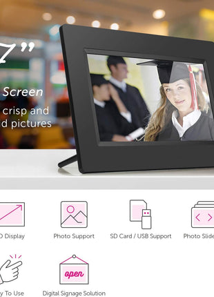 Aluratek 7 Inch LCD Digital Photo Frame with Auto Slideshow Using USB & SD/SDHC (ADPF07SF) – Black
