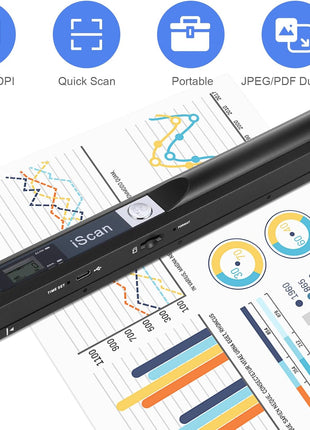 Portable Document Scanner, 900DPI Handheld Scanner Wand for Documents & Receipts, A4 Photo Image Scanner JPG/PDF, Portable Scanner for Laptop, USB 2.0 High Speed Transfer, Supports Micro SD Card