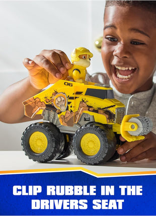 Paw Patrol Rescue Wheels Rubble's Transforming Bulldozer & Action Figure | Oversized Monster Truck Wheels, Spring-Loaded Plow Roller, Rubble Action Figure, Kids Toys for Boys & Girls Ages 3+