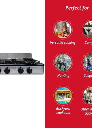 Koblenz PSK-400S 4 Portable Porcelain Cover and Four 16, Silver, Stainless | 000 BTU Burners, Stainless Steel Stove for Propane Gas, Silver, For Home and Kitchen, Sleek Modern Design, Quality Build
