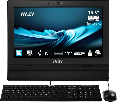 MSI PRO AP162T 15.6 inch FHD Touchscreen All-in-One PC: Intel Celeron N100, 4GB DDR4, 128GB m.2 NVMe SSD, WiFi, Bluetooth, Windows 11 Pro: ADL-020US