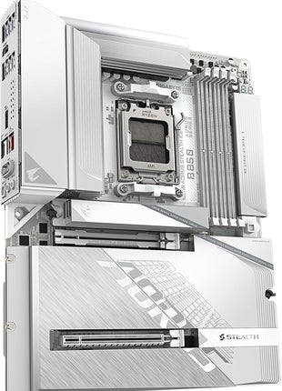 GIGABYTE B850 AORUS Stealth ICE Reverse-Connect ATX Motherboard, Support AMD Socket AM5 Processors, DDR5, 14+2+2 Power Phase, 4X M.2, PCIe 5.0, USB-C, WIFI7, 5GbE LAN, EZ-Latch, 5-Year Warranty