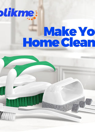 Holikme 7 Pack Deep Cleaning Brush Set, Scrub Pads with Scraper Tip for Pool Walls, Bathroom, Grout, Floor, Bike, Tub, Shower, Kitchen Surface (Green)