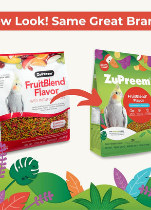 ZuPreem FruitBlend Bird Pellets, Daily Bird Food for Cockatiel, Lovebird, Quaker, Small Conure, Lorikeet, Core Nutrition for Medium Birds, Cockatiel Pellets, Conure Food (M, 2 lbs)