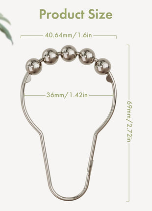 Amazer Shower Curtain Hooks, Decorative Rust Proof Stainless Steel Shower Curtain Hooks for Bathroom Shower Rods Set of 12, Polished Nickel