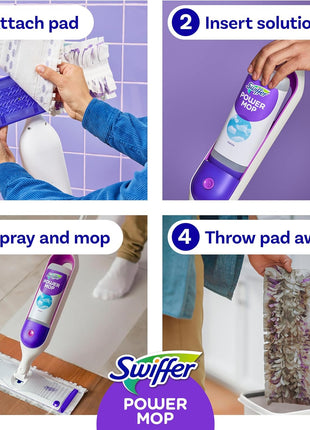 Swiffer PowerMop Mopping Kit for Floor Cleaning, Set Includes 1 Power Mop, 2 Replacement Pads, 1 Liquid Solution Refill, 2 Batteries, No Bucket Needed Electric Spray Cleaner, Multi-Surface and Wood