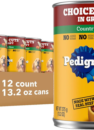 Pedigree Wet Dog Food, Choice Cuts Adult Canned Dog Food, Beef & Country Stew Multipack, 13.2 oz. Cans (12 Count, Pack of 1)
