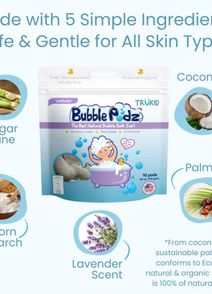 TruKid Bubble Podz Bubble Bath for Kids, Toddlers, & Babies, Tear Free Gentle & Refreshing Bath Bomb for Sensitive Skin with Natural Moisturizers, Non-Toxic, pH Balanced, Lavender Scent (24 Podz)