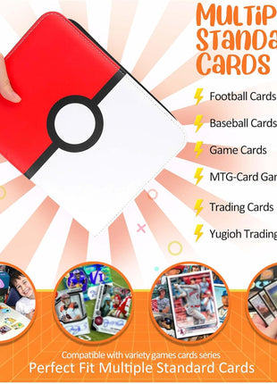 Card Binder 4 Pocket, Trading Card Holder Fits 400 Cards With 50 Removable Sleeves, Portable Collection Card Ablum, Game Card Case book With Zipper for Gift, Red