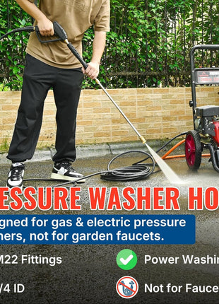 YAMATIC Pressure Washer Hose 50FT x 1/4 inch, 3200 PSI Kink Resistant OEM-Quality Upgrade Power Washer Replacement/Extension with M22-14mm Brass Fittings for Ryobi, Troy Bilt, Greenworks, CRAFTSMAN