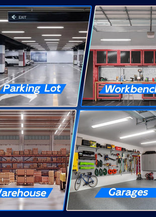 hykolity 4FT LED Shop Light, 42W [250W Equivalent],4400LM,5000K Daylight | Utility Linkable Shop Light Fixture,Hanging or Surface Mount, with Power Cord,Shop Lights for Workshop,ETL,White,4 Pack