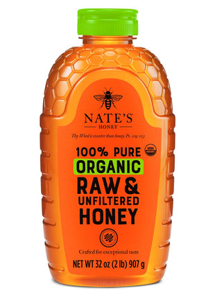 Nate's Organic 100% Pure, Raw & Unfiltered Honey - USDA Certified Organic - 32oz. Squeeze Bottle