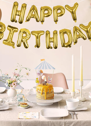 Gold Happy Birthday Balloons Banner 16 Inch Mylar Foil Letters, Inflatable Party Decor and Birthday Decorations for Women, Men, Boys & Girls Kids and Adults, Reusable, Party Supplies