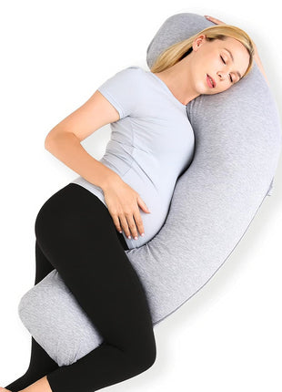 Momcozy J Shaped Pregnancy Pillow, Maternity Body Pillow for Side Sleepers | Cooling Body Pillow with Removable Cover for Head Neck Belly Support, Side Sleeper, Must-haves for Pregnant Women Grey