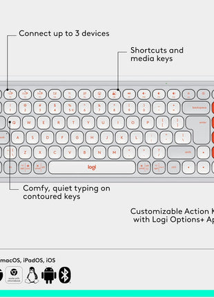 Logitech POP ICON Combo, Wireless Bluetooth Keyboard and Mouse, Comfortable Typing, programmable Keys and Buttons, Quiet clicks, Easy-Switch up to 3 Devices - Off-White