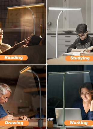 Airlonv LED Desk Lamp for Office Home, Eye-Caring Desk Light with Stepless Dimming Adjustable Flexible Gooseneck, 10W USB Adapter Desk Lamp with Clamp for Reading, Study, Workbench (Black)