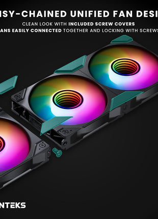 Phanteks M25-140 Gen2, 140mm ARGB High Performance Cooling Fans, Daisy-Chain Unified Fan Frame, Infinity Mirror hub, Single Cable Connection, Black