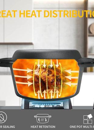 EDGING CASTING 2-in-1 Pre-Seasoned Cast Iron Dutch Oven Pot with Skillet Lid Cooking Pan, Cast Iron Skillet Cookware Pan Set with Dual Handles, Indoor Outdoor for Bread/Frying/Baking/Camping/BBQ, 5 Qt