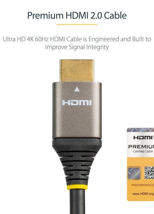 Startech.com 16ft (5m) Premium Certified HDMI 2.0 Cable, High Speed Ultra HD 4K 60Hz HDMI Cable w/ Ethernet, HDR10, UHD HDMI Monitor Cord