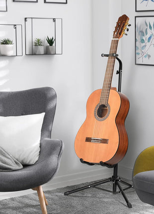 CAHAYA Guitar Stand Floor - Folding Universal Guitar Holder for Acoustic Electric Guitars Bass Guitar Adjust Height from 30.7 to 37 In Folding Tripod Guitar Stands with Neck Holder