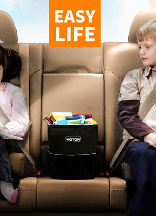 HOTOR Car Trash Can, Compact Waterproof Organizer, Leak-Proof Bin, 2-Gallon | Black, Multifunctional Car Accessory with Adjustable Straps & Magnetic Snaps for Interior Car Storage