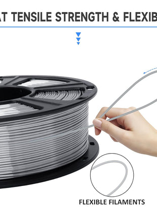 GIANTARM Silk Metallic Silver PLA 3D Printer Filament 1kg Spool, 1.75mm Dimensional Accuracy 0.03mm, 1080 Feet per Roll, Vacuum Packaging
